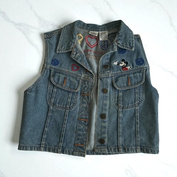 DISNEY Store Vintage Peace Love Disney Denim Vest Size Medium - Picture 1 of 7